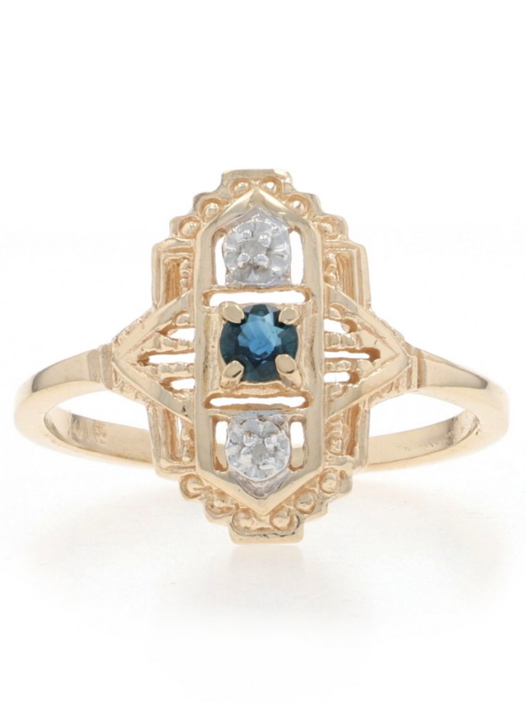 Yellow Gold Sapphire Diamond Ring - 10k Round .10ct
